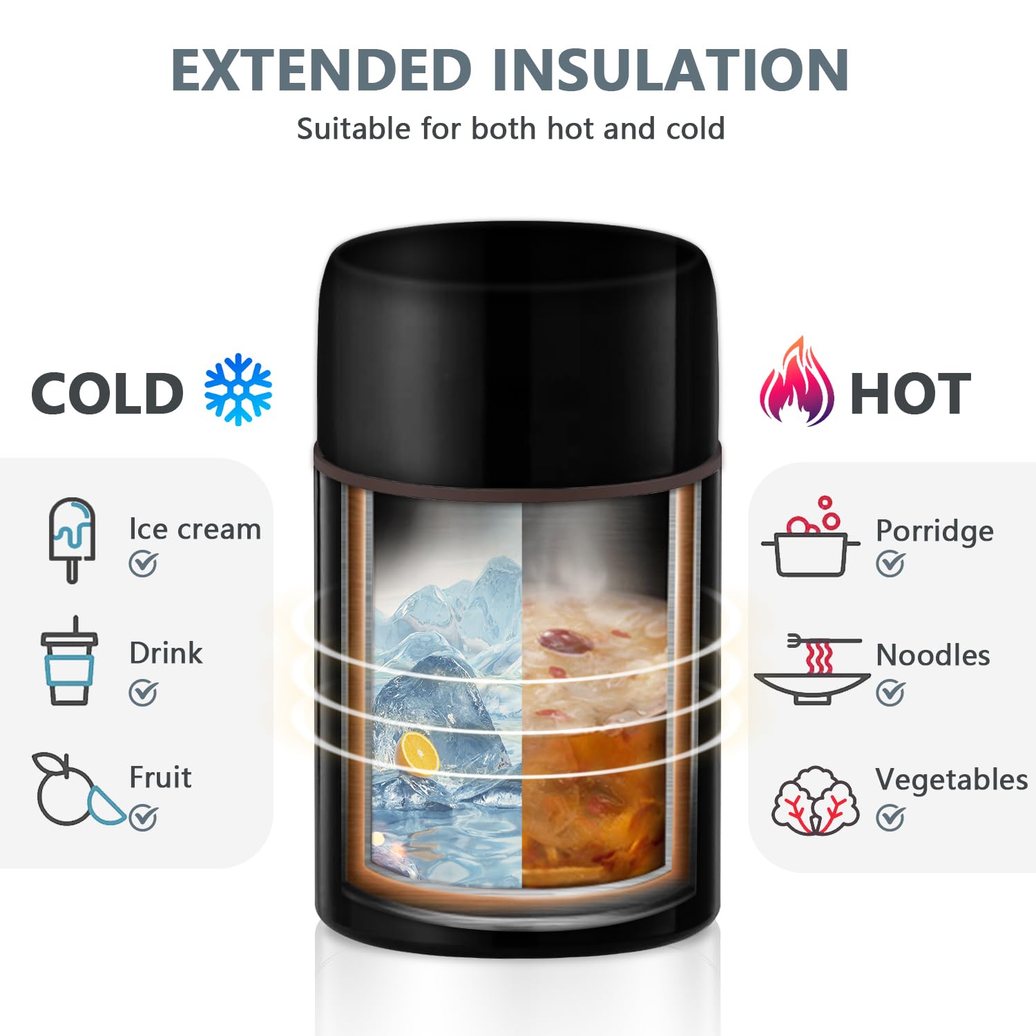 FEWOO En Acier Inoxydable Boîtes Alimentaires Isothermes, 800ml Lunch box, sans bpa,Isotherme repas chaud, Récipient alimentaire isotherme Avec sac(Rose Golden