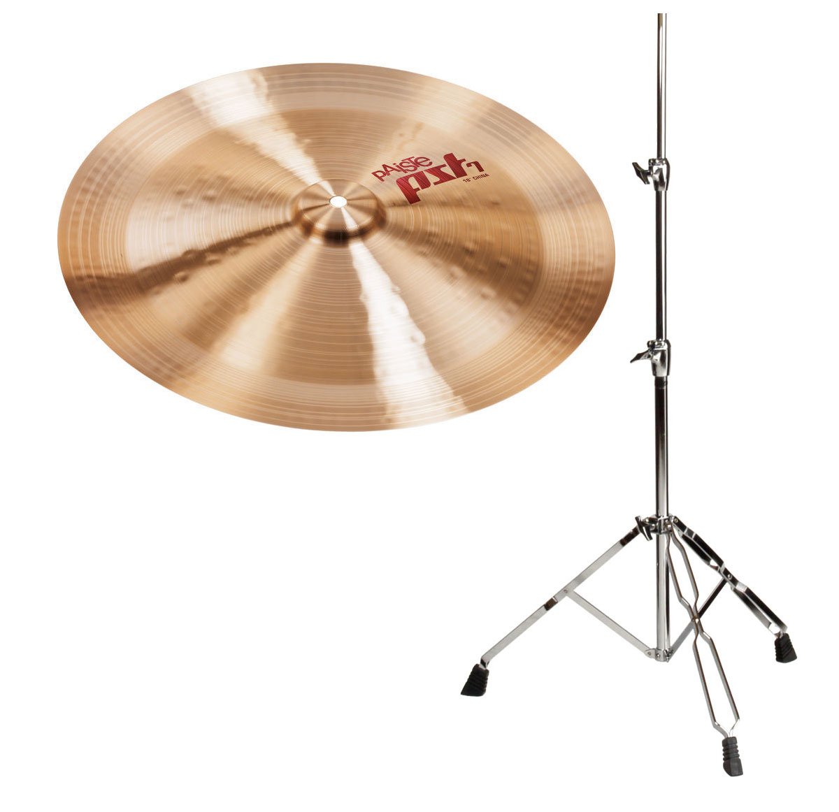 Paiste 18" China Becken, PST7 Serie inkl. Beckenständer (CuSn8 Bronze, hergestellt in der Schweiz, Beckenständer, höhenverstellbar von ca. 60 bis 120 cm)