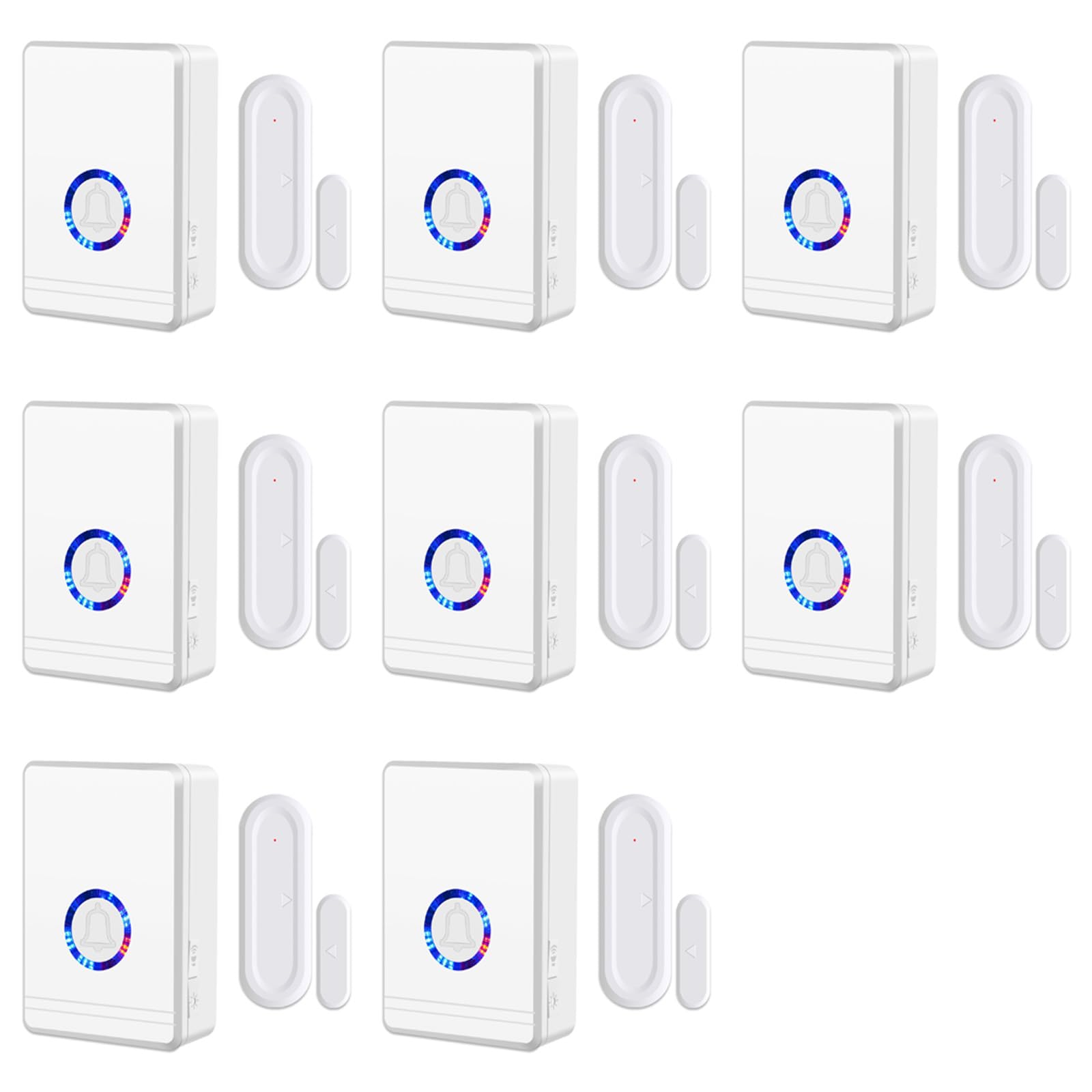 NineLeaf Kabelloser Türöffnungsalarm Sensor Gong, Geschäftstür Gong600FT Reichweite 48 Glockenschläge 5Lautstärkestufen mit Nachtlicht, Türsensor Alarm für Home Store Büro Sicherheit,8Empfänger8Sensor