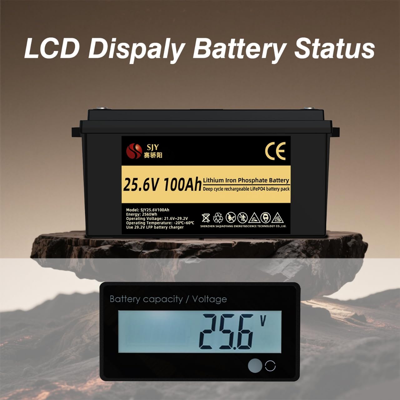 24V 100Ah LifePO4, Klasa A Akumulator Litowy z 100A BMS 10000 Głęboki Cykl Bateria LiFePO4 z LCD Idealny do Przyczepy Turystycznej, Off-Grid, RV, Systemu Solarnego, Łódźi, Kampera