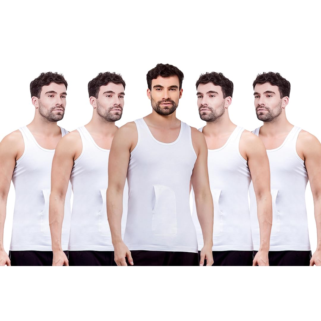 amul comfy Men's Cotton White Interlock-Fabric Sleeveless Vest with Pocket Pack of 5.-picture-35
