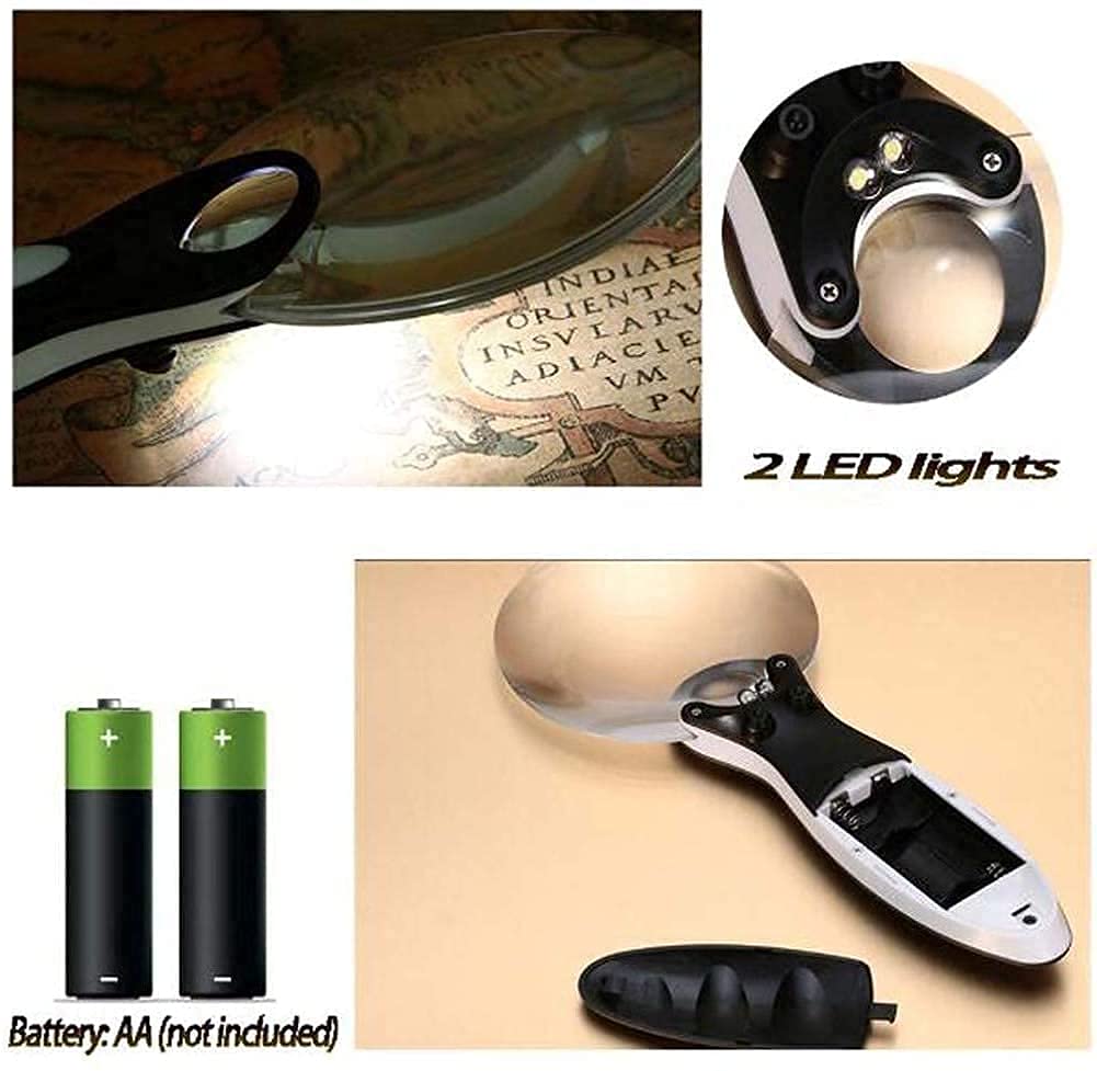 Lupas Lupa de Lectura Lupa sin Montura Lupa de Mano 2 Luces 3X 6X