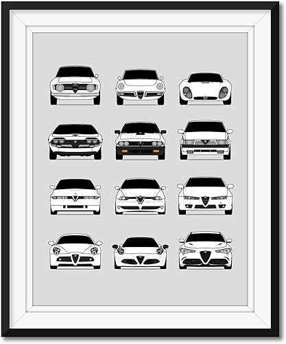 Vista 4 de Custom Car Posters Handmade Poster compatible with Alfa Romeo Generations and Print of Alfa Romeo - Green/White/Red, 24x36 Metallic Print (Unframed)