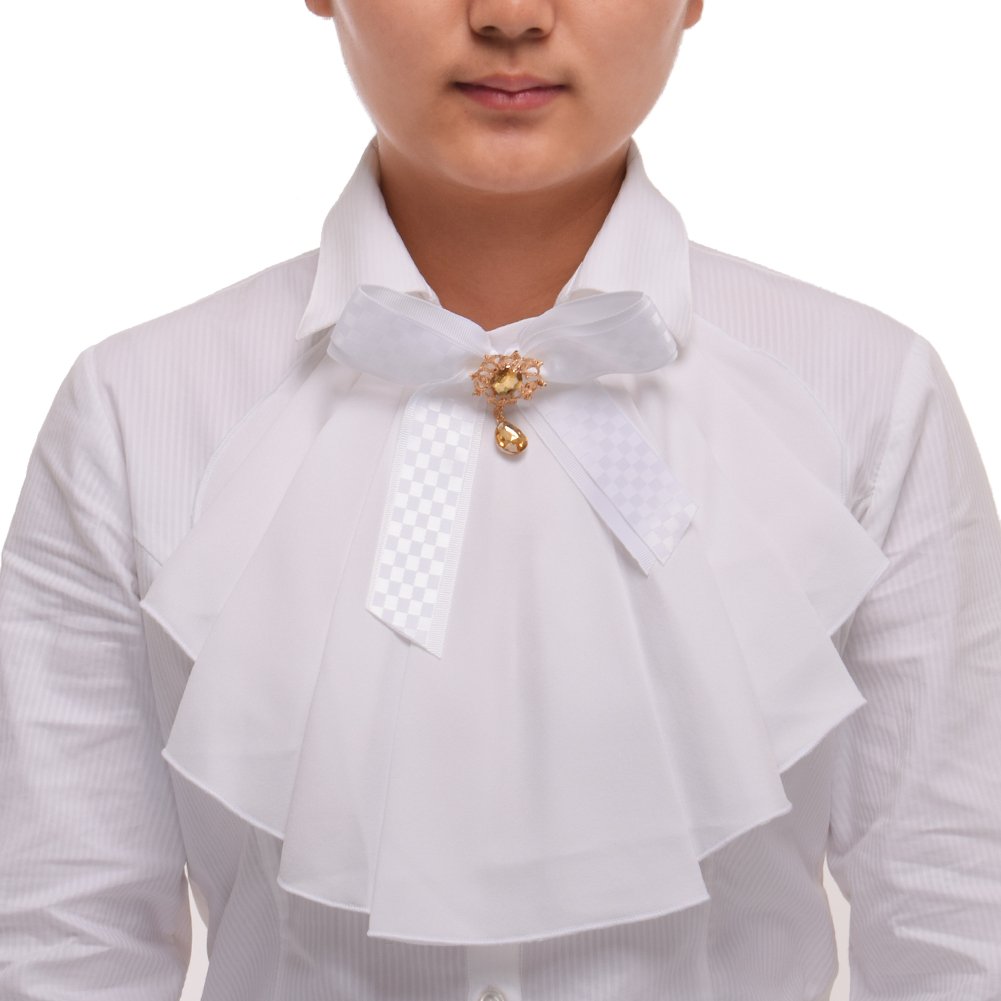 Blessume Women's White Victorian Chiffon Jabot Neck Collar 1 Piece (White)(Size: One Size)