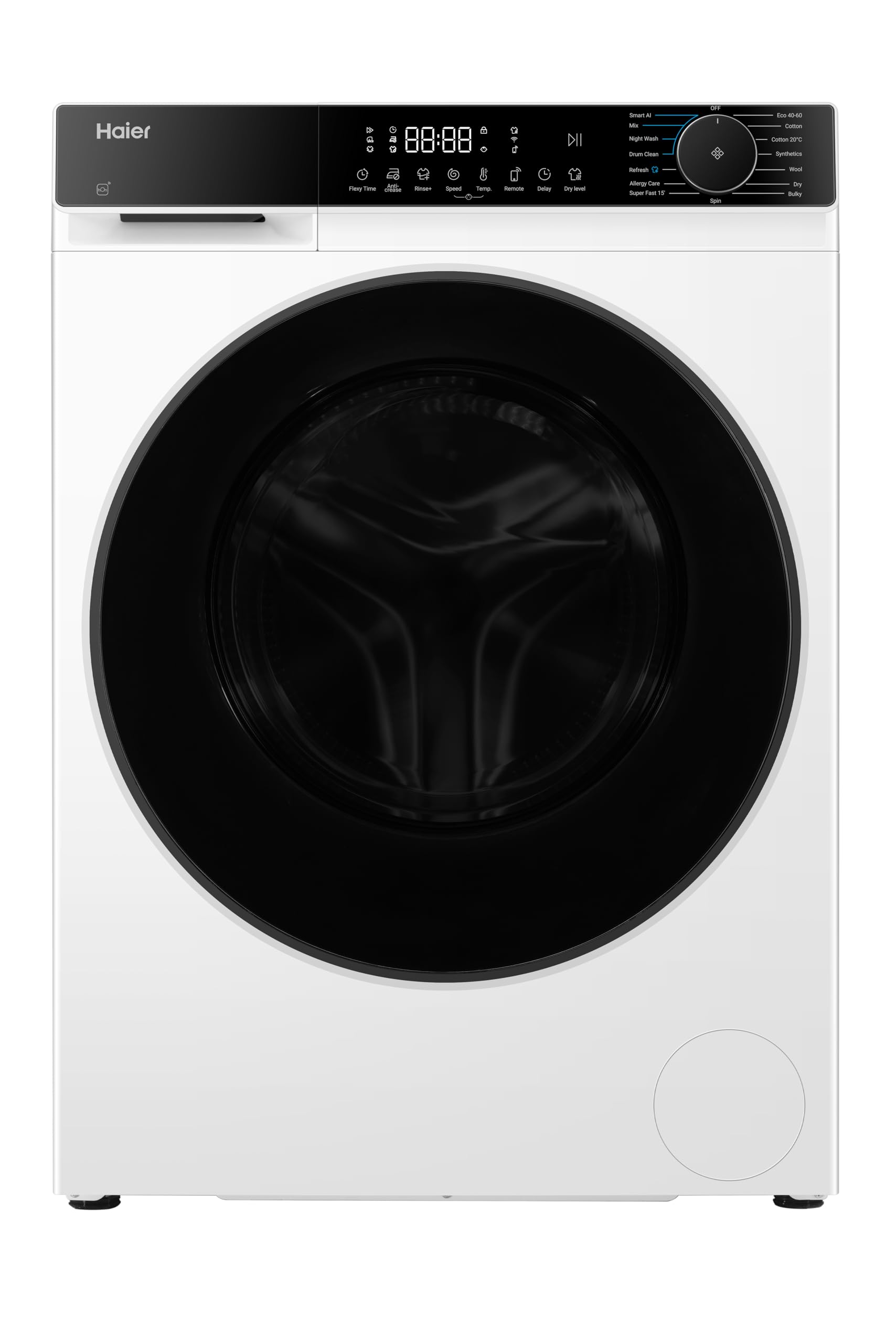 Haier X Series 5 10kg Wash + 6kg Dry Freestanding Washer Dryer, 1400 RPM, A-20% Rated, I-Refresh, hOn App, 16 Programmes, Smart Dual Spray, White & Black Door, 56x60x85 cm - HWD100BP16357UUK