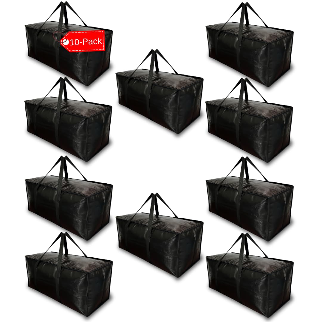 BAG-THAT! 10 - Pack Heavy Duty Large Moving Bag with Strong Zipper and Comfortable Handles Durable & Sturdy Large Storage Bags Totes Bins Packing Moving Boxes College Supplies for Packing