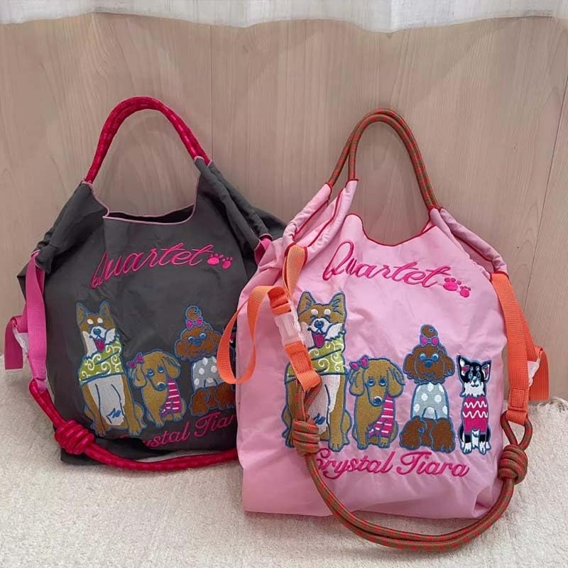 Bolso de hombro casual para mujer bordado con diseño de gato y Shiba Inu miniatura 3