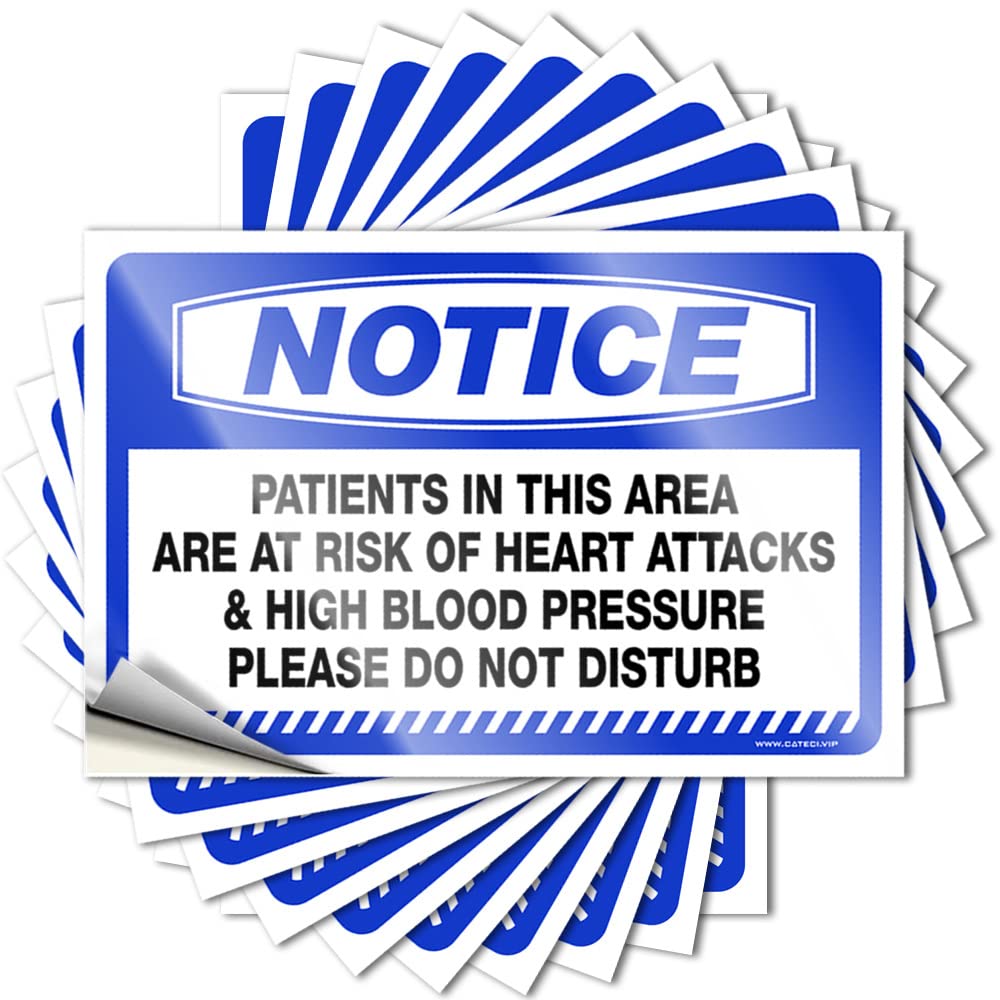 Prank Stickers for Adults Notice Patients in This Area are At Risk of Heart Stickers 10 Pcs Man Cave Signs and Decor Car Stickers for Men(12X18CM)