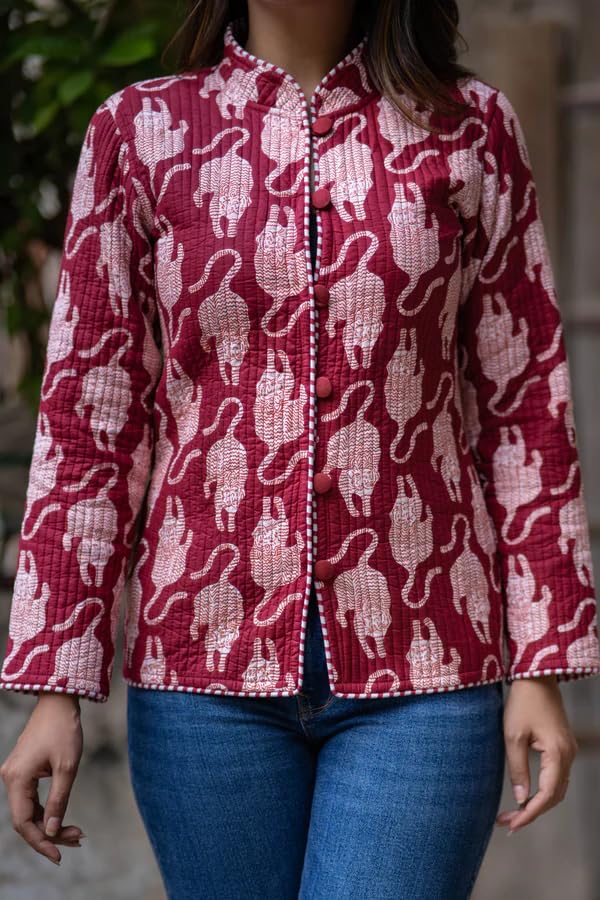 Image of Jackets for women | Cotton Quilted Reversible Short Jacket | Double Sided Warm Outerwear Coat for women |Jacket for women winter wear