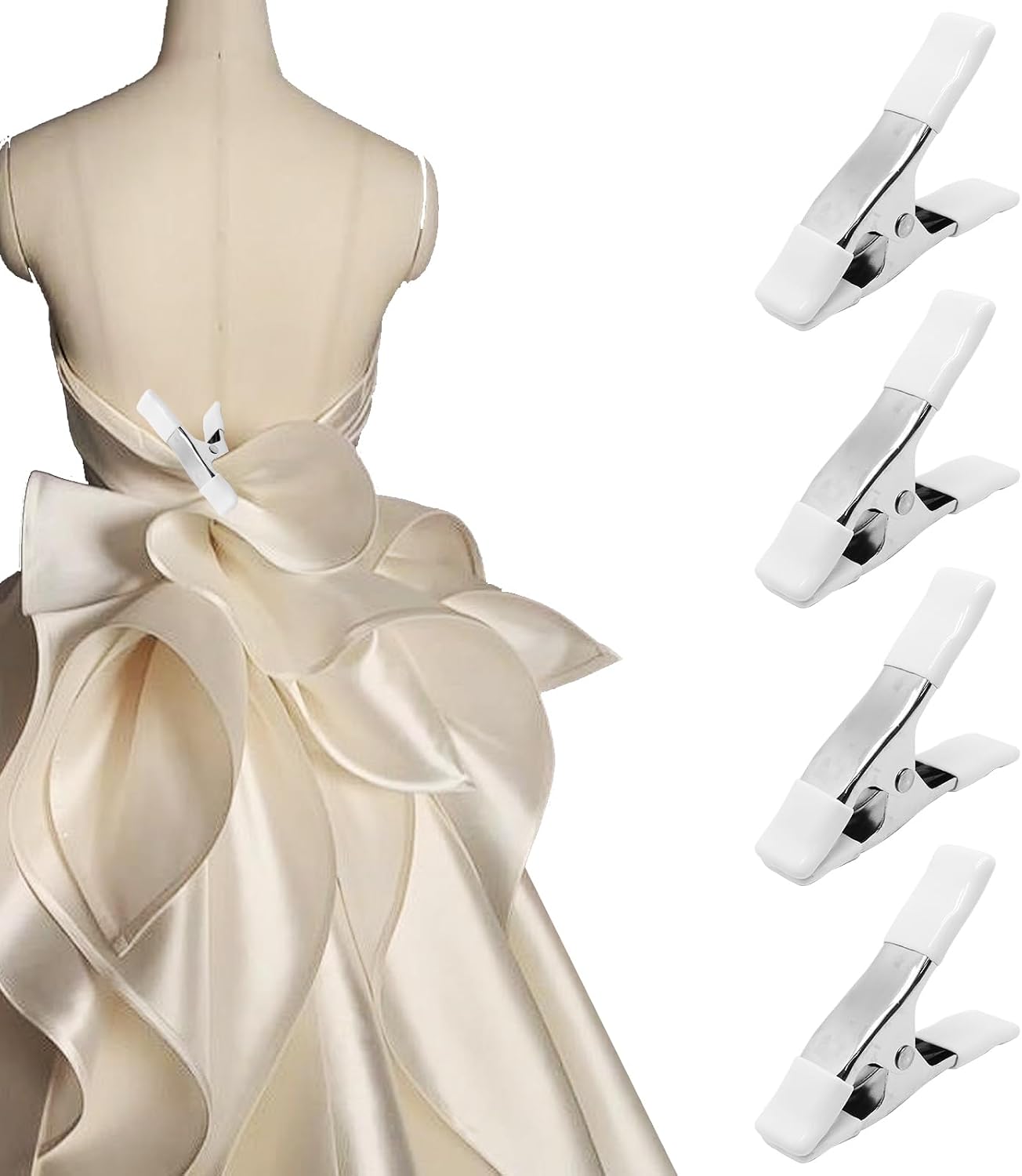 4 Inch Dress Clips for Fitting, Heavy Duty Metal Clothing Clamps, Fabric Clips Fixed Clamp for Bridal Seamstress Mannequin Photographer Fashion Designers Dressmakers Salespeople (4PCS)