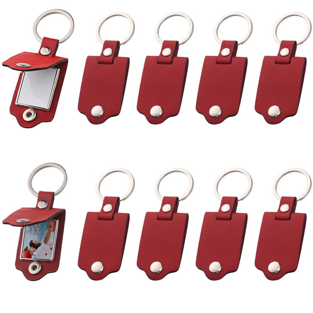 Porte-clés sublimation en cuir PU rouge avec anneau clé pour transfert thermique