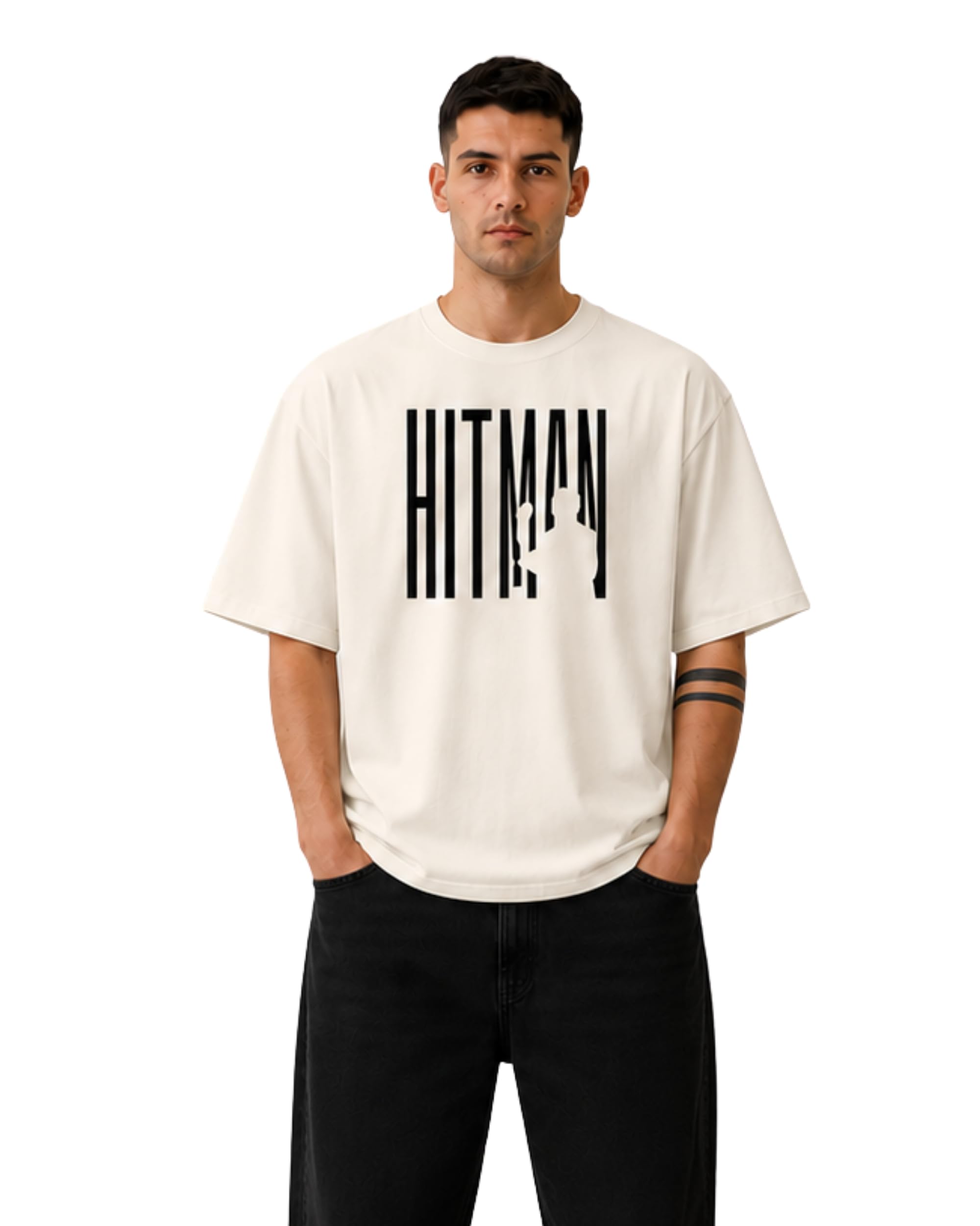 hitman rohit sharma fan edition oversized unisex t-shirt, off-white, premium bio-washed cotton, graphic print