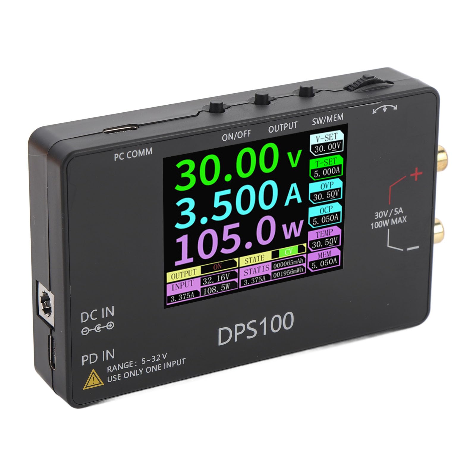 FTVOGUE Alimentation CC Réglable Polyvalente 30 V 5 A, Régulateur de Tension Variable Portable avec 10 Préréglages de Mémoire pour les Tests électroniques en Laboratoire et sur le Terrain