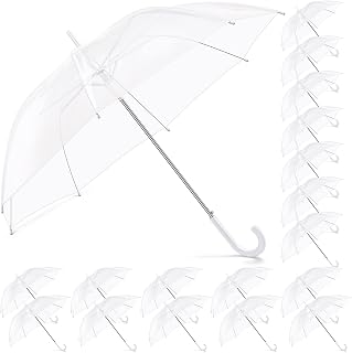 18 Pack Umbrella Wedding Stick Umbrellas Automatic Open Umbrella with J Hook Handle Canopy Windproof Umbrella for Wedding (Clear Style)