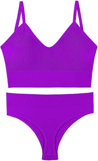 Sporty Lingerie Set Women No Underwire Seamless Ribbed Knit Bra High Waisted Tummy Control Panty Set Workout Outfits