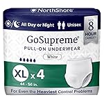 NorthShore GoSupreme Overnight Incontinence Underwear, 8-Hour Pullup Style, X-Large, 4 Count Starter Pack, White, 44-56 inches, Unisex Adult Diapers