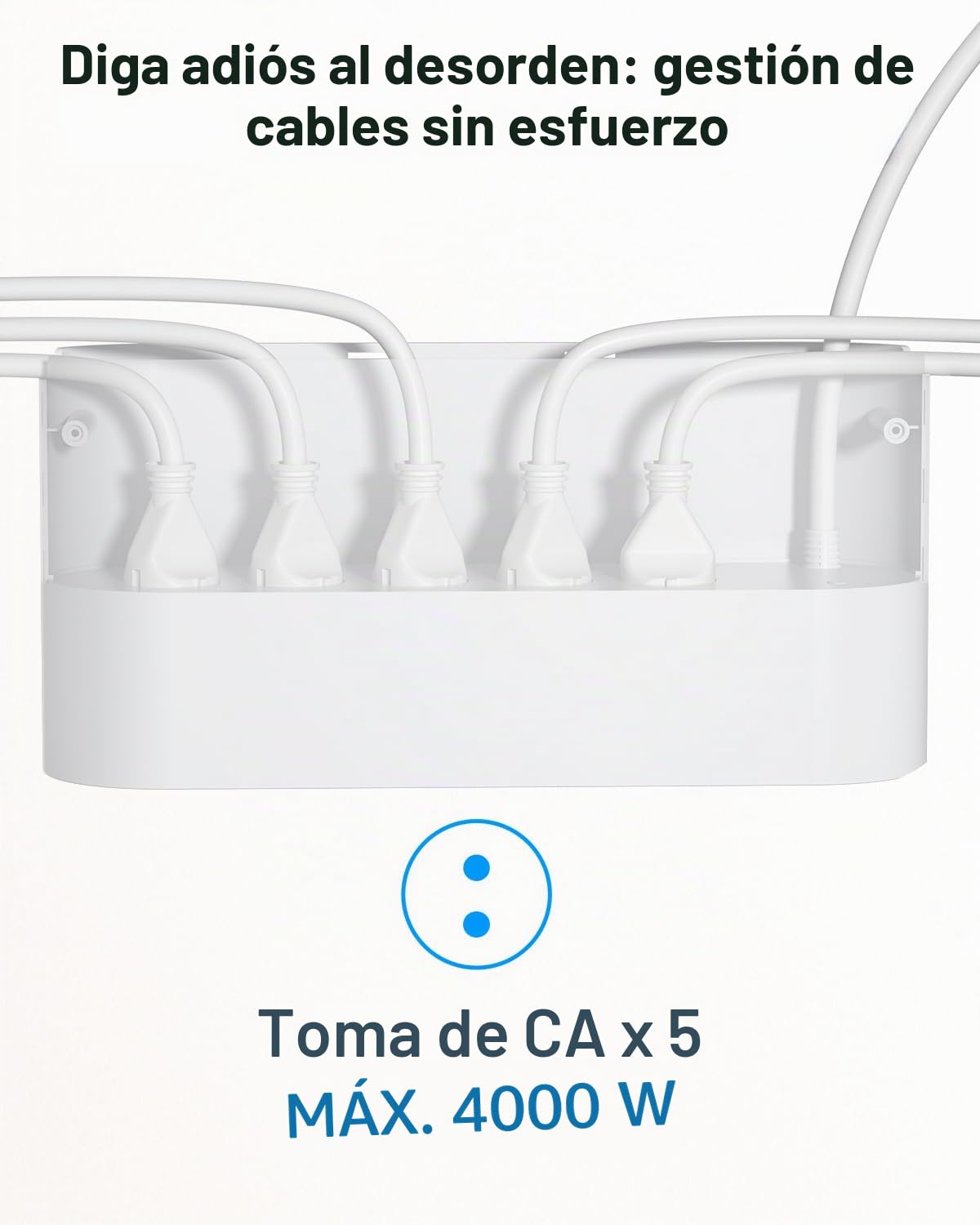 SooPii Regleta con Caja organizadora de Cables, 5 Tomas de Corriente con interruptores Individuales, Cargador GAN de 65 W, Cable de extensión de 6,6 pies, para Uso en el hogar y la Oficina