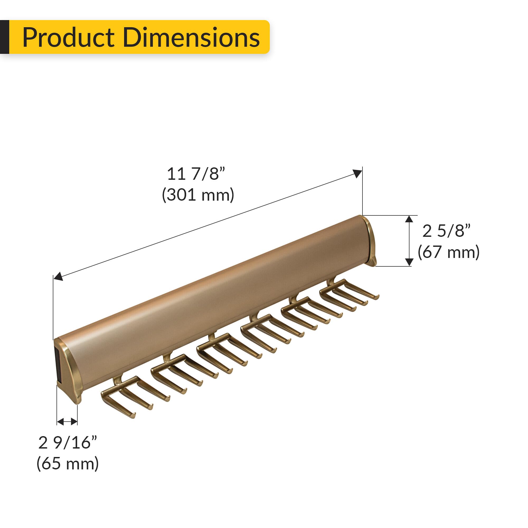 Brixwell QIMX-005 Tie Rack, 18 Hook with Full Extension Slide Matt Gold Finish