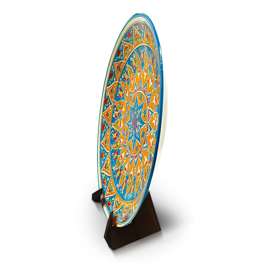 Orientalischer Lagan Ляган Rischtan KaraKalam R3 Keramik Usbekischer Teller Servier-Schale KaraKalam Usbekische Ljagan Plate Handgemalt (Ø 42 сm)