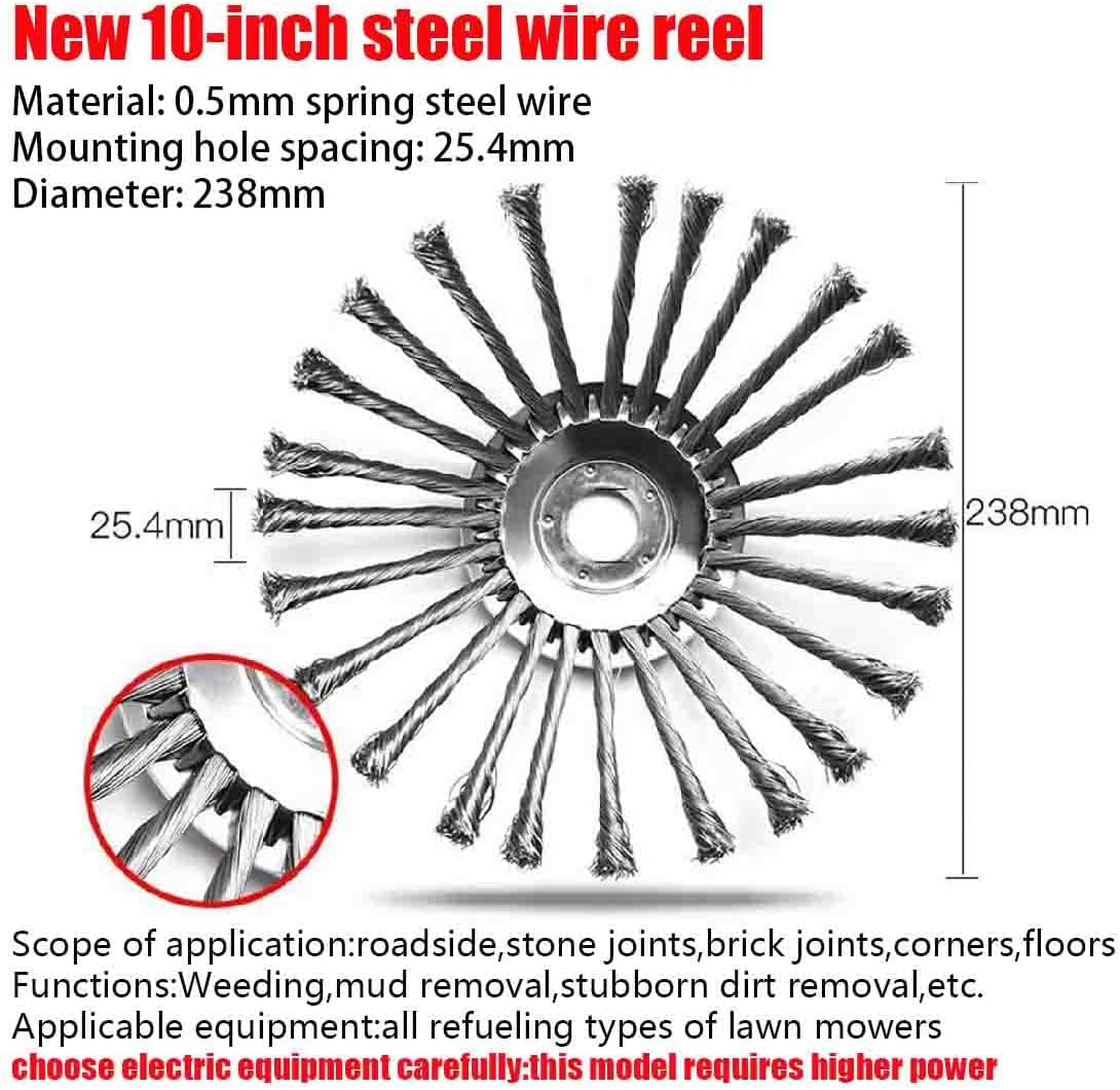 6/8/10 Inch Rotary Weed Brush Joint,Indestructible Brush Cutter Trimmer Head,Twist Knot Steel Wire Wheel Brush Disc,Wired Trimmer Blade,Weed Eater Head for Moss Grass Rust Removal (8 inches)