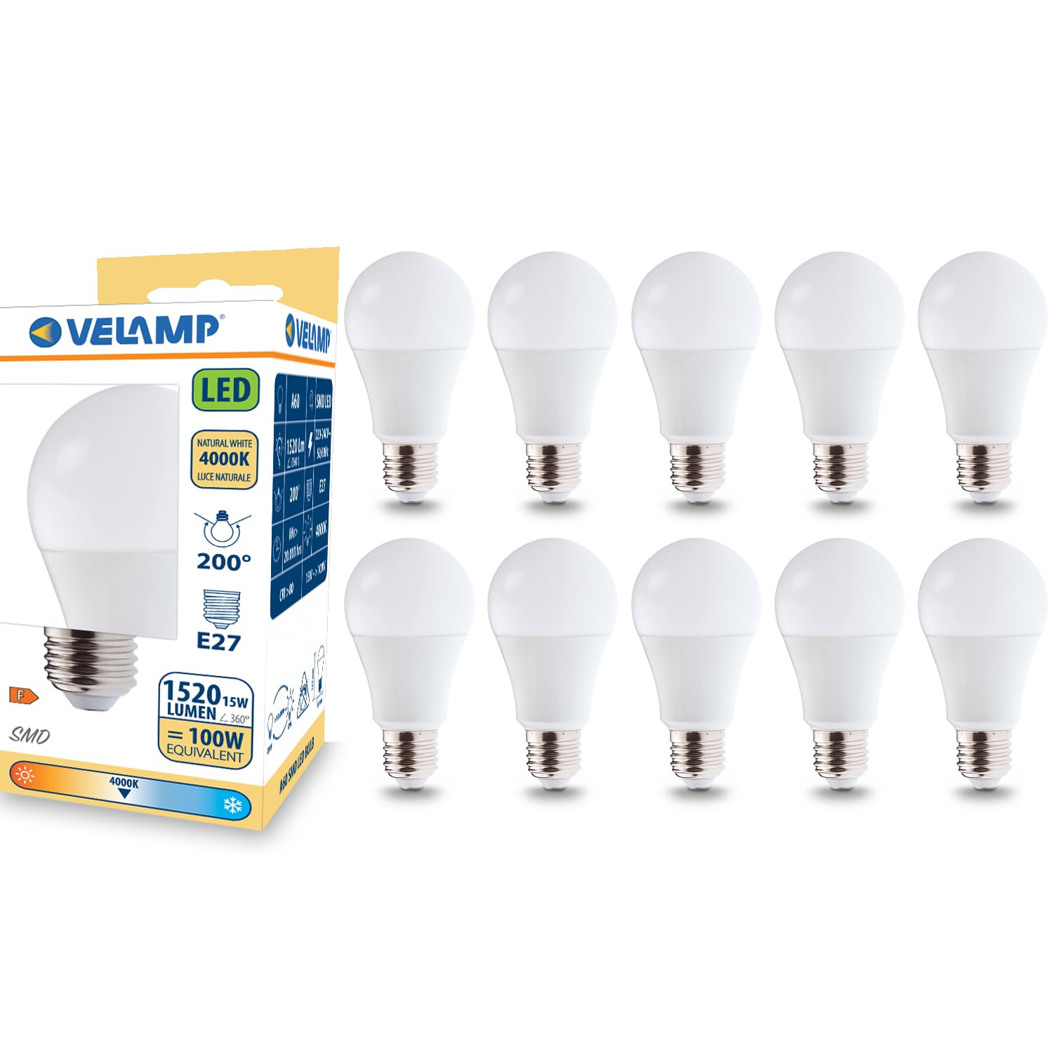 Ampoule LED E27 Velamp 15W éliminez les zones sombres de la maison avec ce lot de 10 lampes 4000K