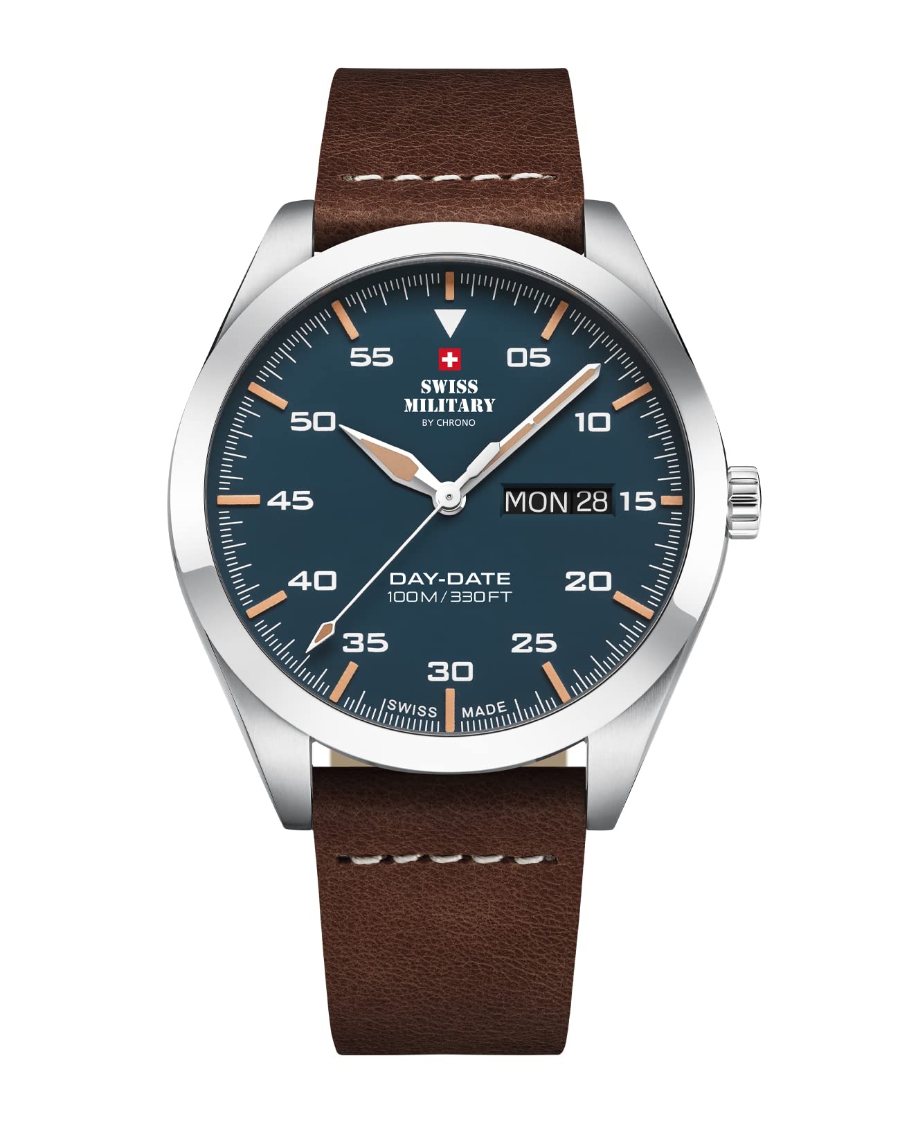 Swiss Military by Chrono Reloj de Hombre Reloj de Pulsera Movimiento de Cuarzo con Pulsera de Cuero Reloj Analogico Hombre Plata SM34087.05