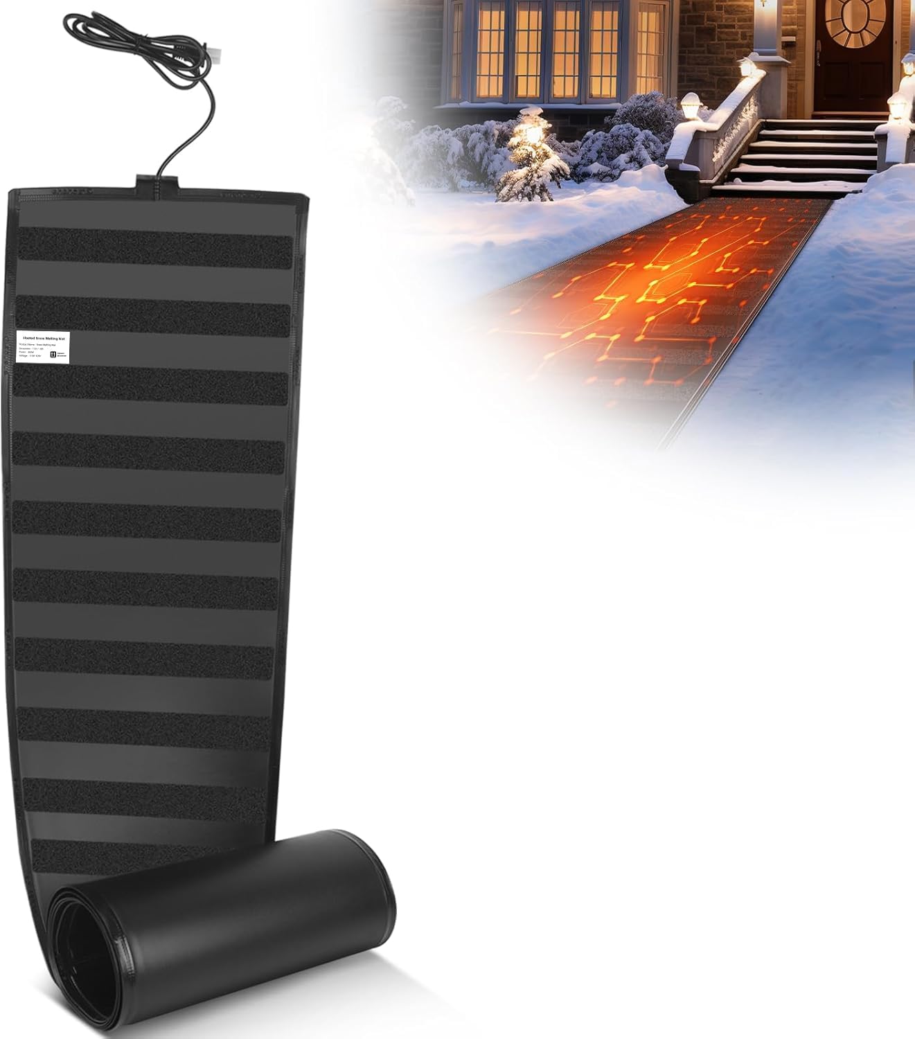 Heated Snow Melting Mats,13in x 20FT Heated Outdoor Mats for Winter Snow Removal,Snow and Ice Melting Mats for Proof and Sidewalks Not tested