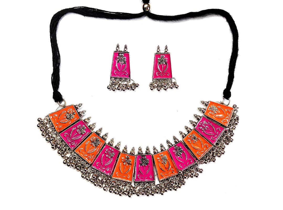 VivaERA Latest Pink/Orange Oxidized Choker Set With Earrings - Garba Rajasthani Hand Made Traditional Ethnic Choker Set for Women For Woman/Girls (Valentines Day Gift) (B0BTDX925R) Amazon Price History, Amazon Price Tracker