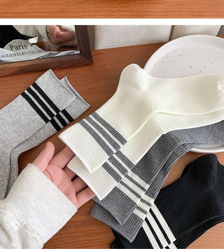 4 Pairs Women Cew Socks, Casual Striped Ankle Socks Knit Boots Sock for Girls Daily Use