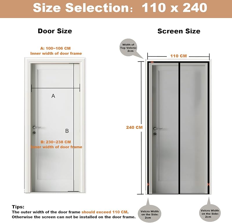 CWEEN CLU Mágneses Szúnyogháló Ajtóra 110x240 cm Fúrás Nélkül