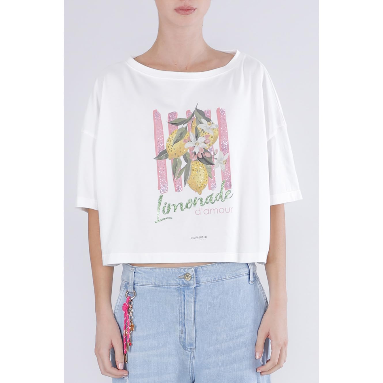 CAFèNOIR - Camiseta con estampado y texto limonade d'amour, camiseta de algodón, para mujer, color off white