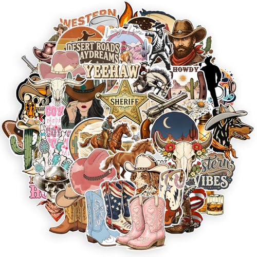 50PCS Cowboy Stickers Cowgirl in Western Decals Vinyl Waterproof for Kids Adults Multicolor Yeehaw Sticker for Water Bottle Laptop Skateboard Snowboard Guitar Phone