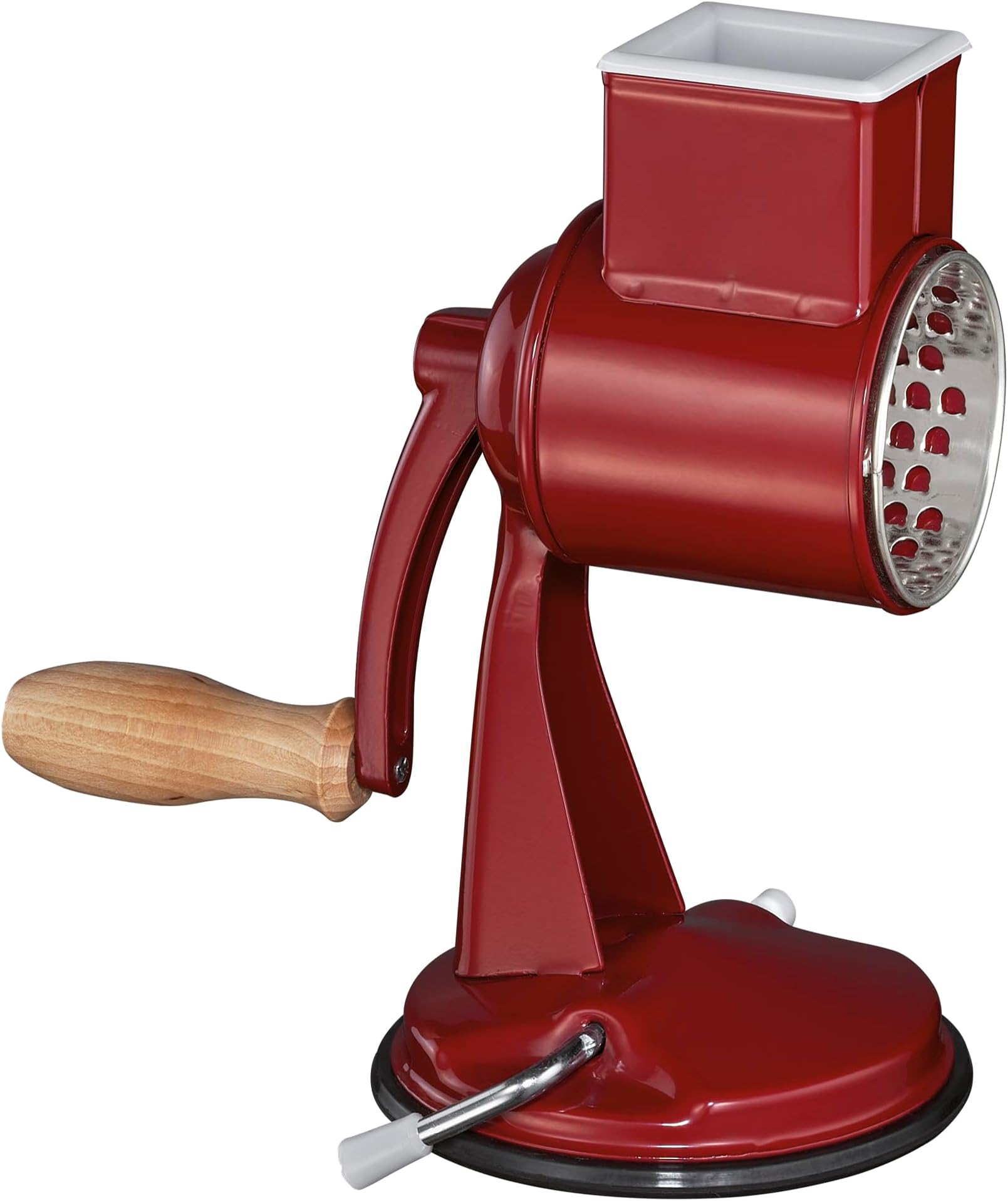 Classic Drum Grater, Manual Kitchen Grater, Painted Metal, Beech Wood, Stainless Steel, Suction Base, 2 Grating Drums and Pestle, Can be Used as Vegetable Cutter, Cheese Grater and Slicer