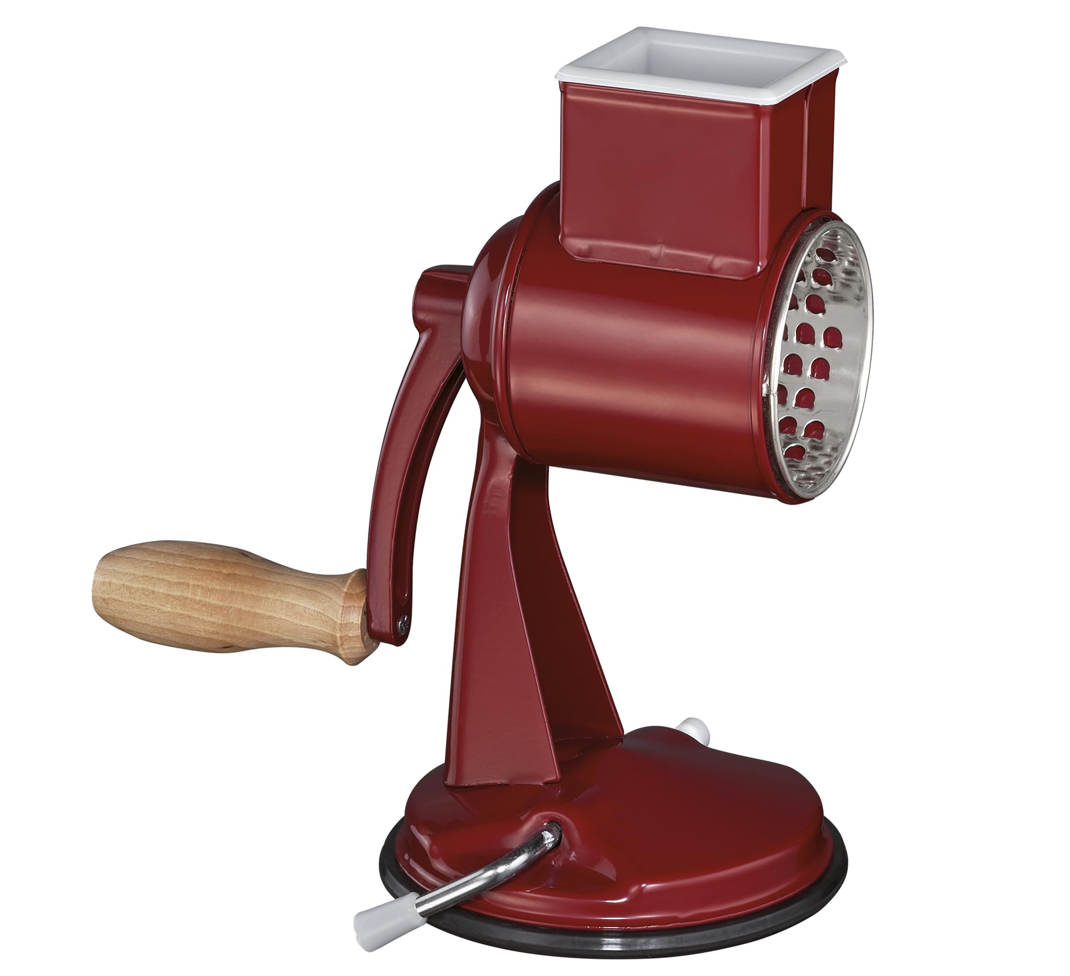 ZassenhausClassic Drum Grater, Manual Kitchen Grater, Painted Metal, Beech Wood, Stainless Steel, Suction Base, 2 Grating Drums and Pestle, Can be Used as Vegetable Cutter, Cheese Grater and Slicer
