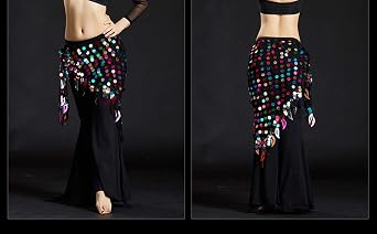 Lauthen.S Women Belly Dance Hip Scarf Sequins Mesh Triangle Wrap Skirt Waist Chain
