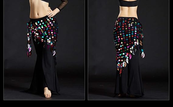 Lauthen.S Women Belly Dance Hip Scarf Sequins Mesh Triangle Wrap Skirt Waist Chain