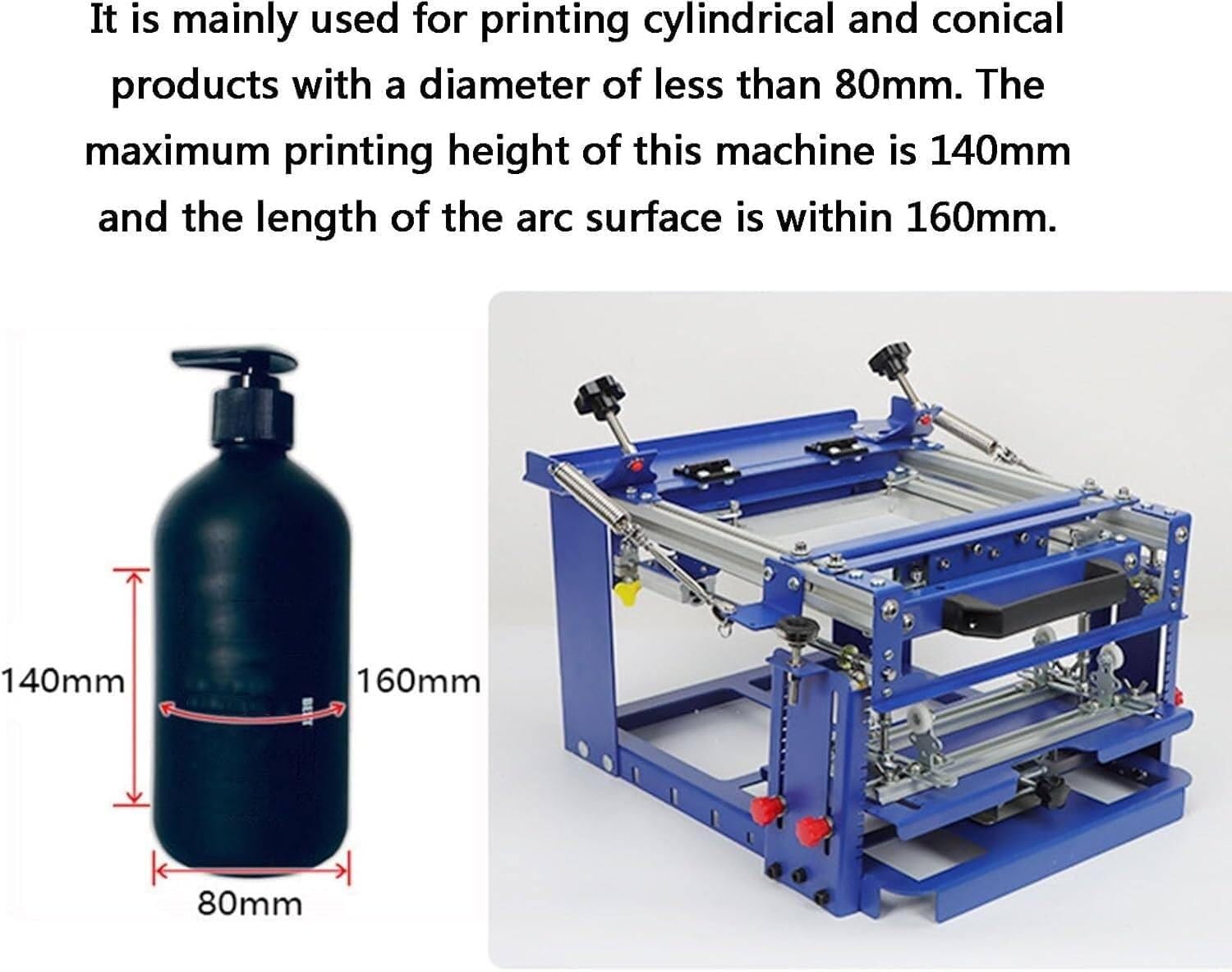 WLYPE Curved Press ?Curved Screen Printer, 16 * 14CM Maximum Area, Cylindrical & Conical Products with Diameter of Less Than 80 MM, for Bottle Tube Pen Rod, Accurate Positioning