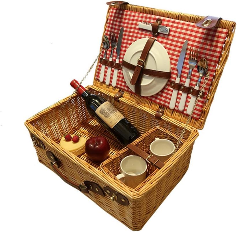 Wicker Hand Basket Outdoor Spring Outing Complete Tableware Field Picnic Rattan Woven Picnic Basket(D)
