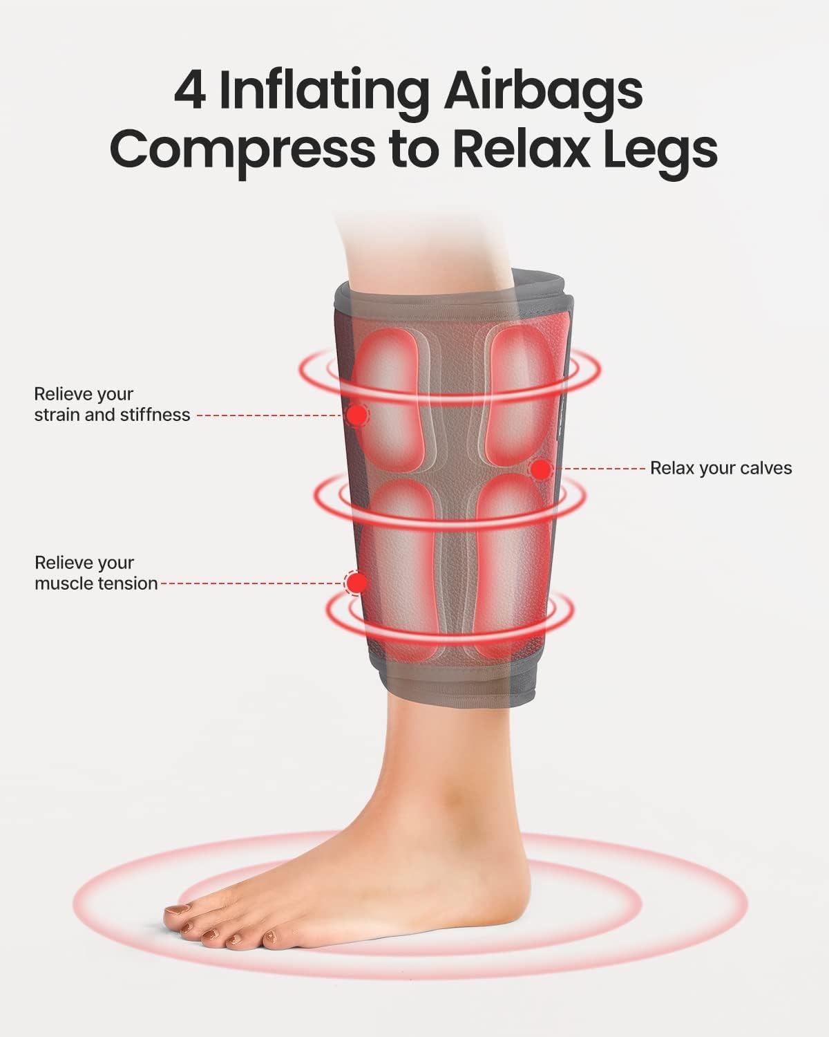 Renpho Leg Massager with Heat, Pu Leather Easy to Clean, Compression Calf Thigh Foot Massage, Adjustable Wrap fit Most Size, 2 Heating, 3 Modes, 3 Intensities, Gifts for Father Mother Men Women
