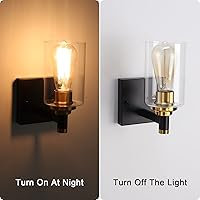 Vista 8 de Juego de dos apliques de pared negros y dorados para baño, lámparas de pared de latón, modernas lámparas de pared con pantalla de vidrio, lámparas