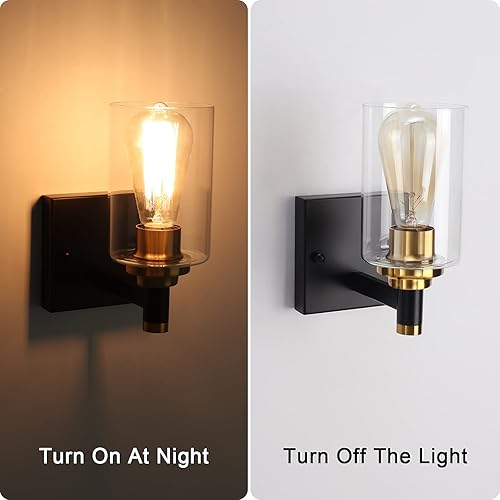 Miniatura 8 de Juego de dos apliques de pared negros y dorados para baño, lámparas de pared de latón, modernas lámparas de pared con pantalla de vidrio, lámparas