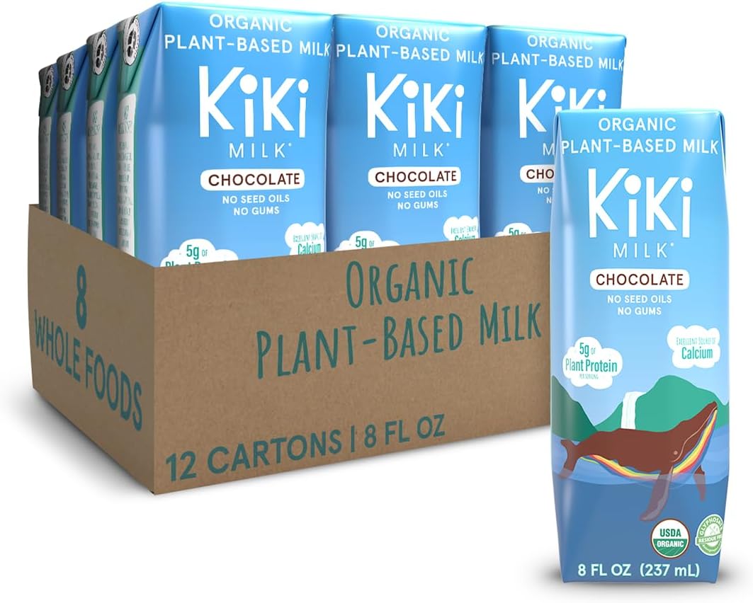 Chocolate Kiki Milk, Organic, Plant Based, Gum Free, GMO Free, Dairy Free, Soy Free, Gluten Free, Glyphosate Free (8 oz • Pack of 12)