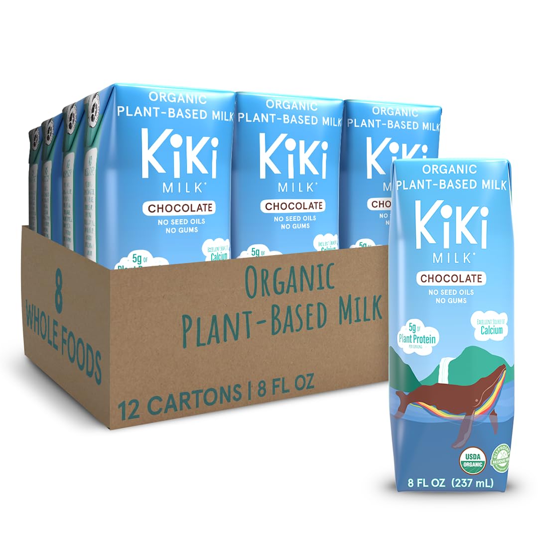 Chocolate Kiki Milk, Organic, Plant Based, Gum Free, GMO Free, Dairy Free, Soy Free, Gluten Free, Glyphosate Free (8 oz • Pack of 12)