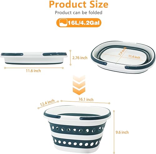 Miniatura 2 de Goderewild Cestas plegables azules extragrandes para la ropa sucia, 7.4 galones (28 litros), con asas, almacenamiento emergente, impermeables,
