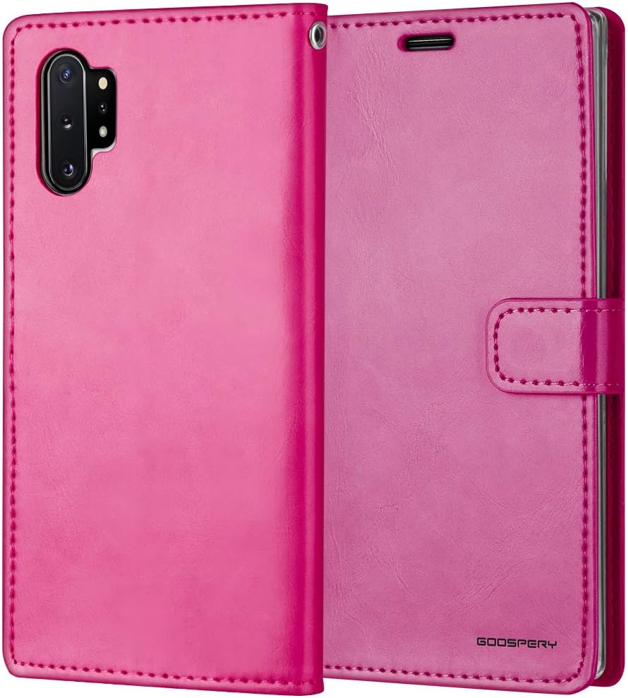 GOOSPERY Blue Moon Wallet for Samsung Galaxy Note 10 Plus Case (2019) Leather Stand Flip Cover (Hot Pink)