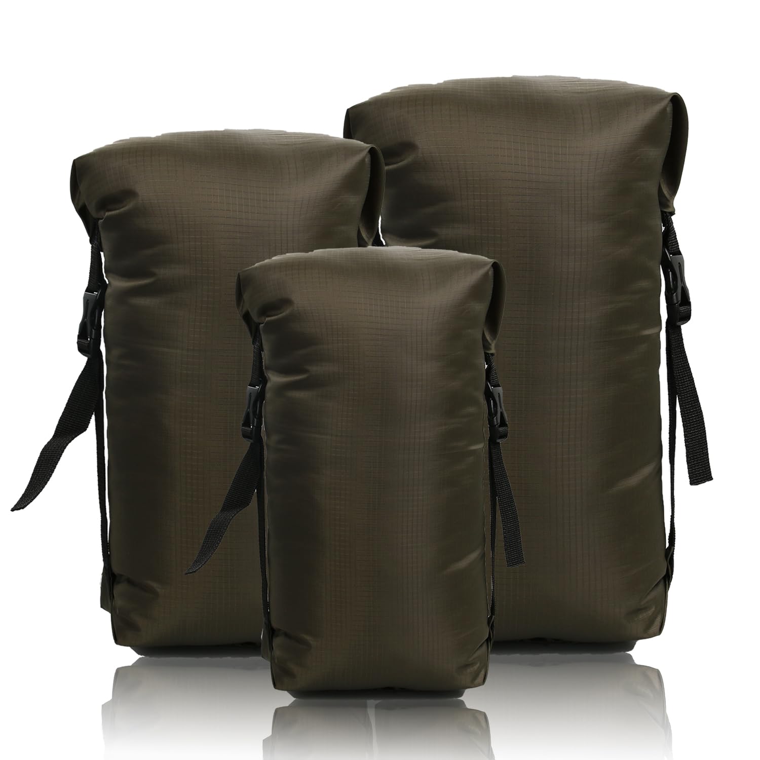 Hosifiy Compression Sack, 5/8/11L 210T Polyester Taffeta Compression Stuff Sack for Sleeping Bag, Camping, Outdoor, Hiking, Backpacking, Travel (Army Green 3Pcs)