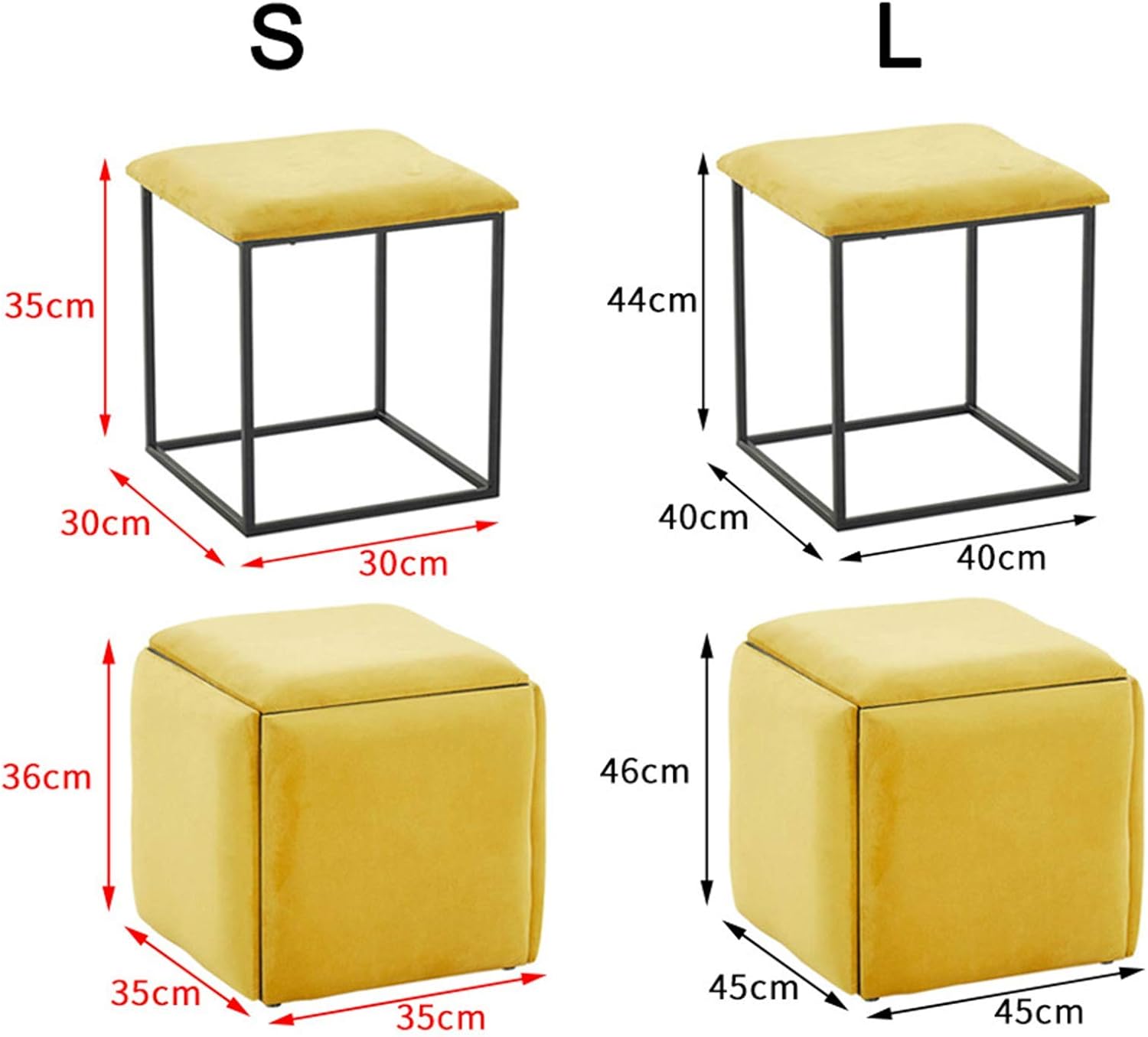 イエロー スクエア オットマン ファブリック イエローレザースクエア