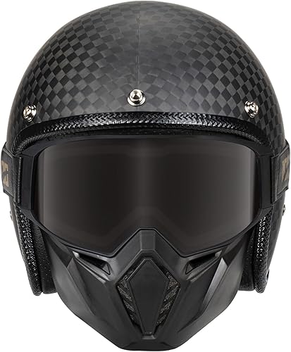 Miniatura 7 de Casco de motocicleta 34 de cara abierta, ligero, fibra de carbono, Cafe Racer, casco vintage aprobado por DOT