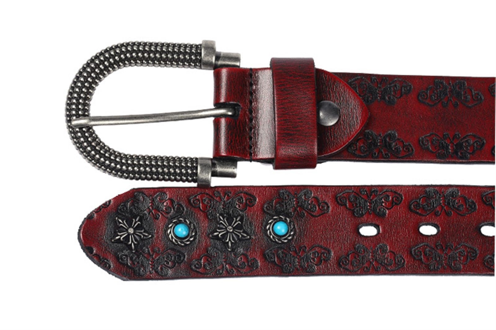 DLUCCA Men's Belts Men's Leather Belt Retro-Prägungs-Nietengürtel, türkisfarbener Inlay-Gürtel, Ethno-Stil, personalisierter dekorativer Gürtel, Breite 3,8 cm