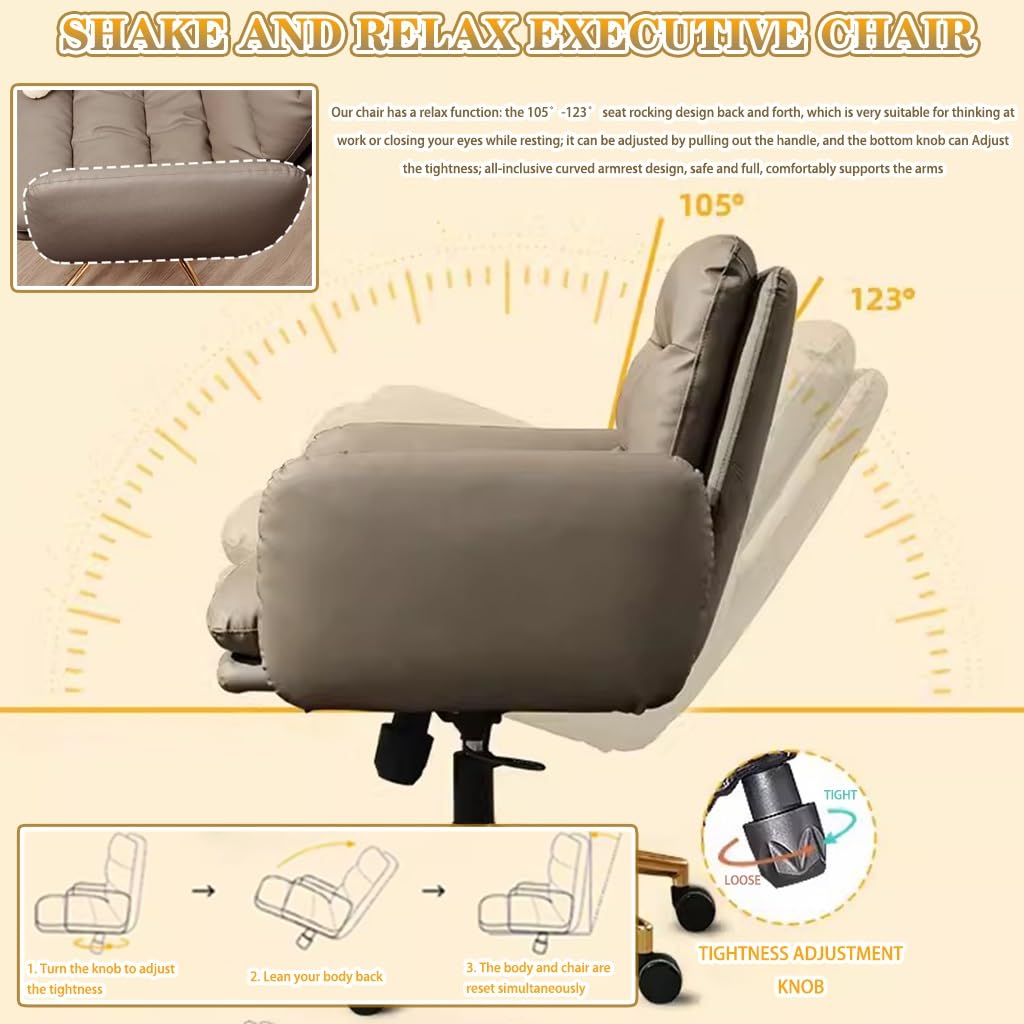 Silla De Oficina Ergonomica 105°-123° Temblor Y Relajación Silla De Ejecutivo, Sillas Directivas Elevables Y Giratorias, Cómoda Silla Ejecutiva, Carga De 125 Kg/275,6 Libras(Grey Brown)